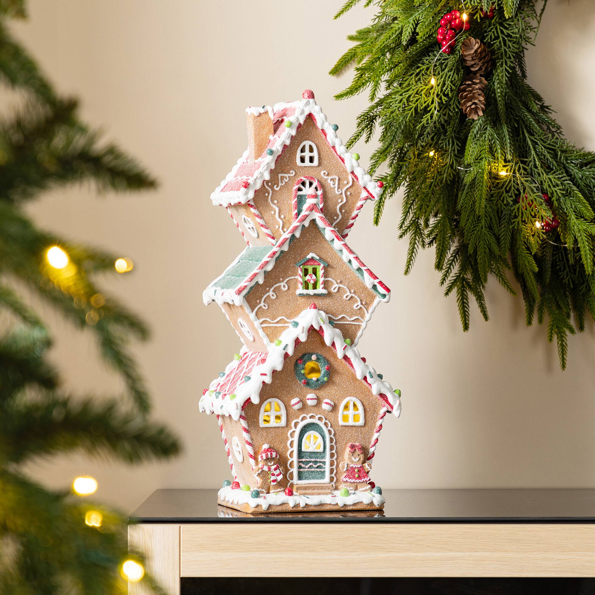 Glitzhome® 18.5" Lighted Resin Christmas Gingerbread House Table Decor